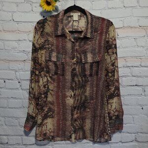 Alberto Makali Button-Up Long Sleeve Sheer Mulitcolor Blouse Sz L